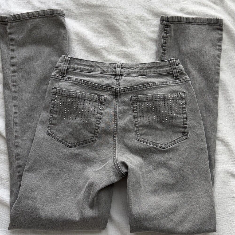 Jones New York Jeans Women’s Straight Jeans Gray Wash Studded 5-Pocket Size 4